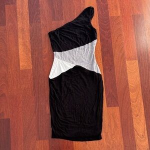 Guess by Marciano Black and White One-Shoulder Dress